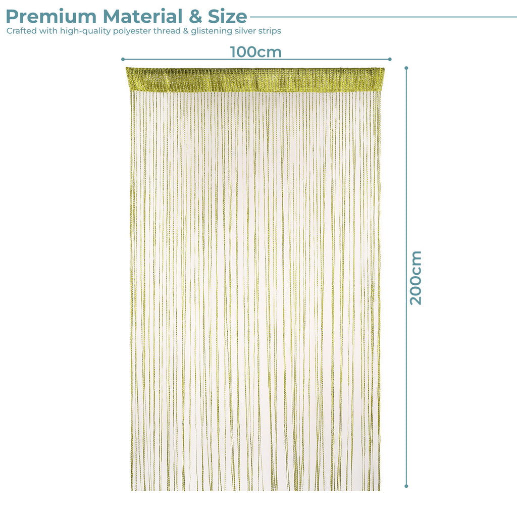 Shiny String Curtain Panel - Apple Green