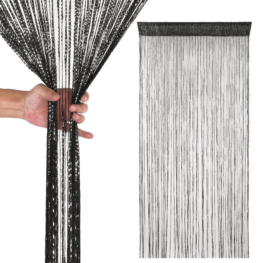 Shiny String Curtain Panel - Black