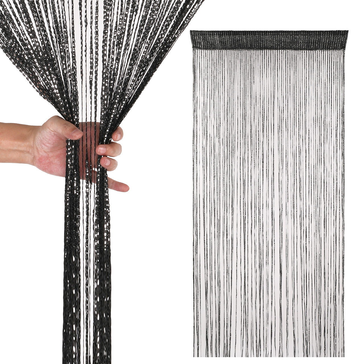 Shiny String Curtain Panel - Black