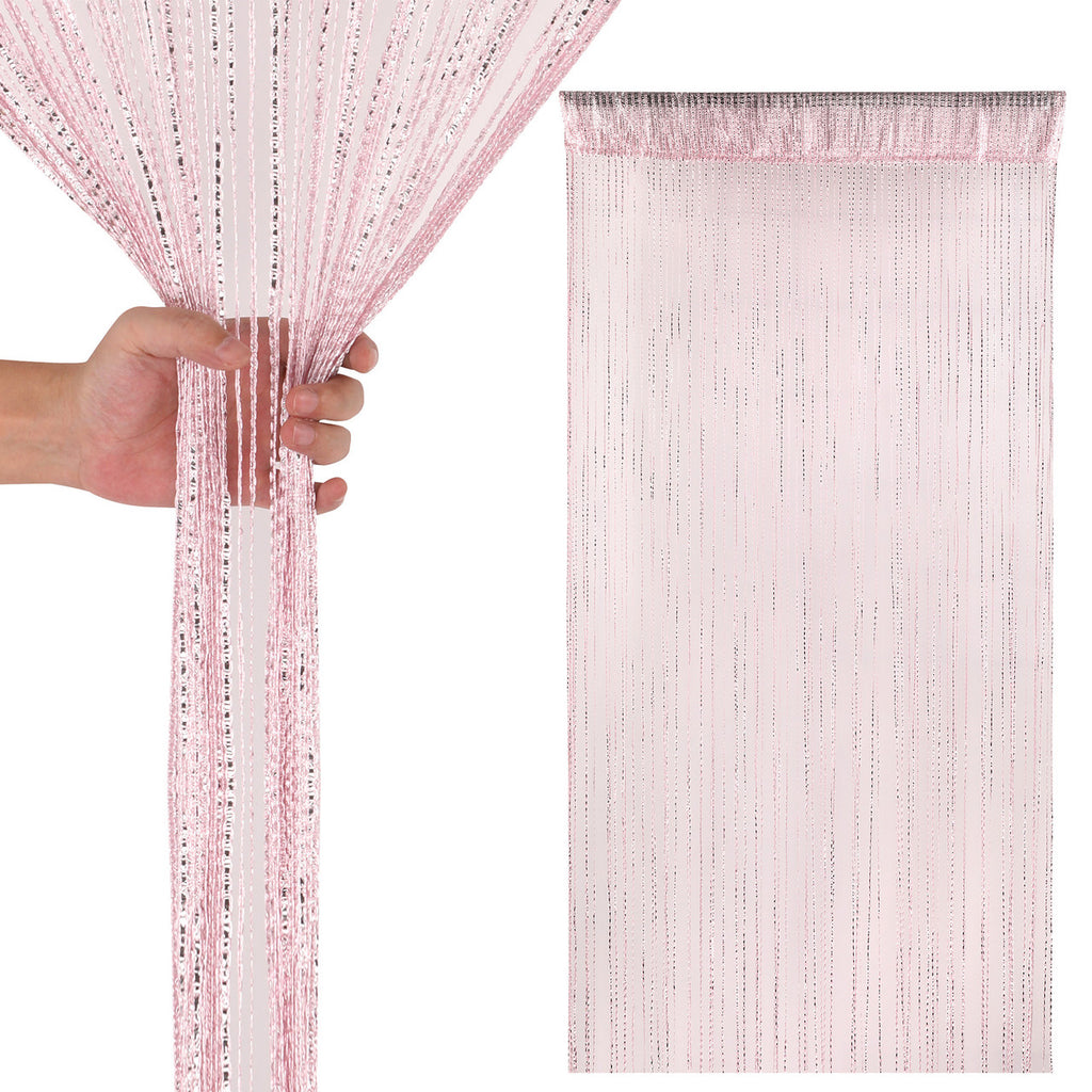 Shiny String Curtain Panel - Baby Pink