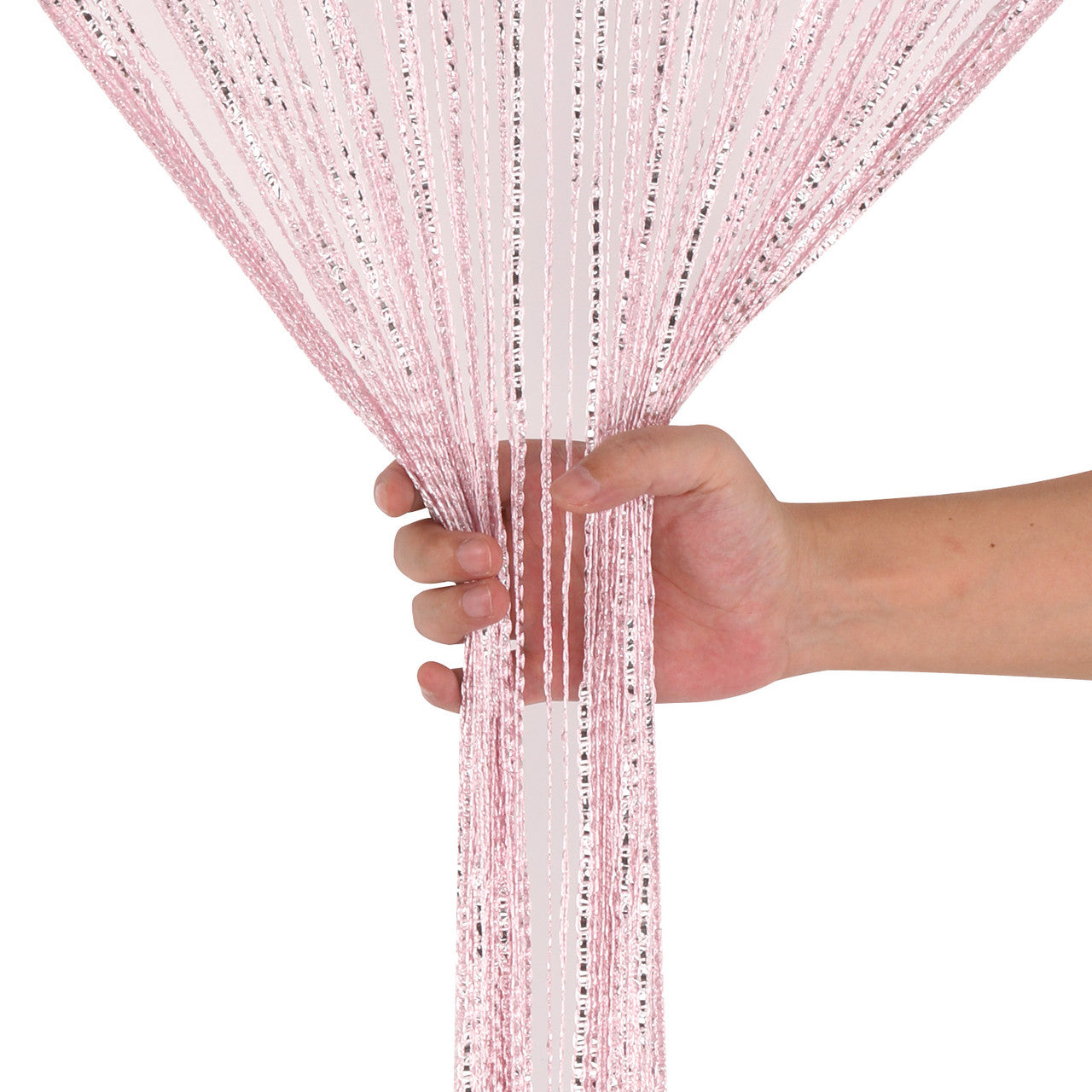 Shiny String Curtain Panel - Baby Pink