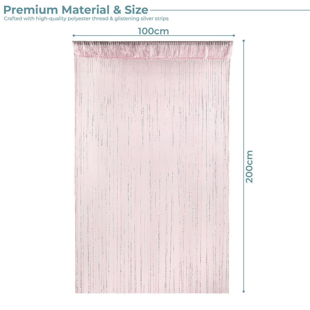 Shiny String Curtain Panel - Baby Pink