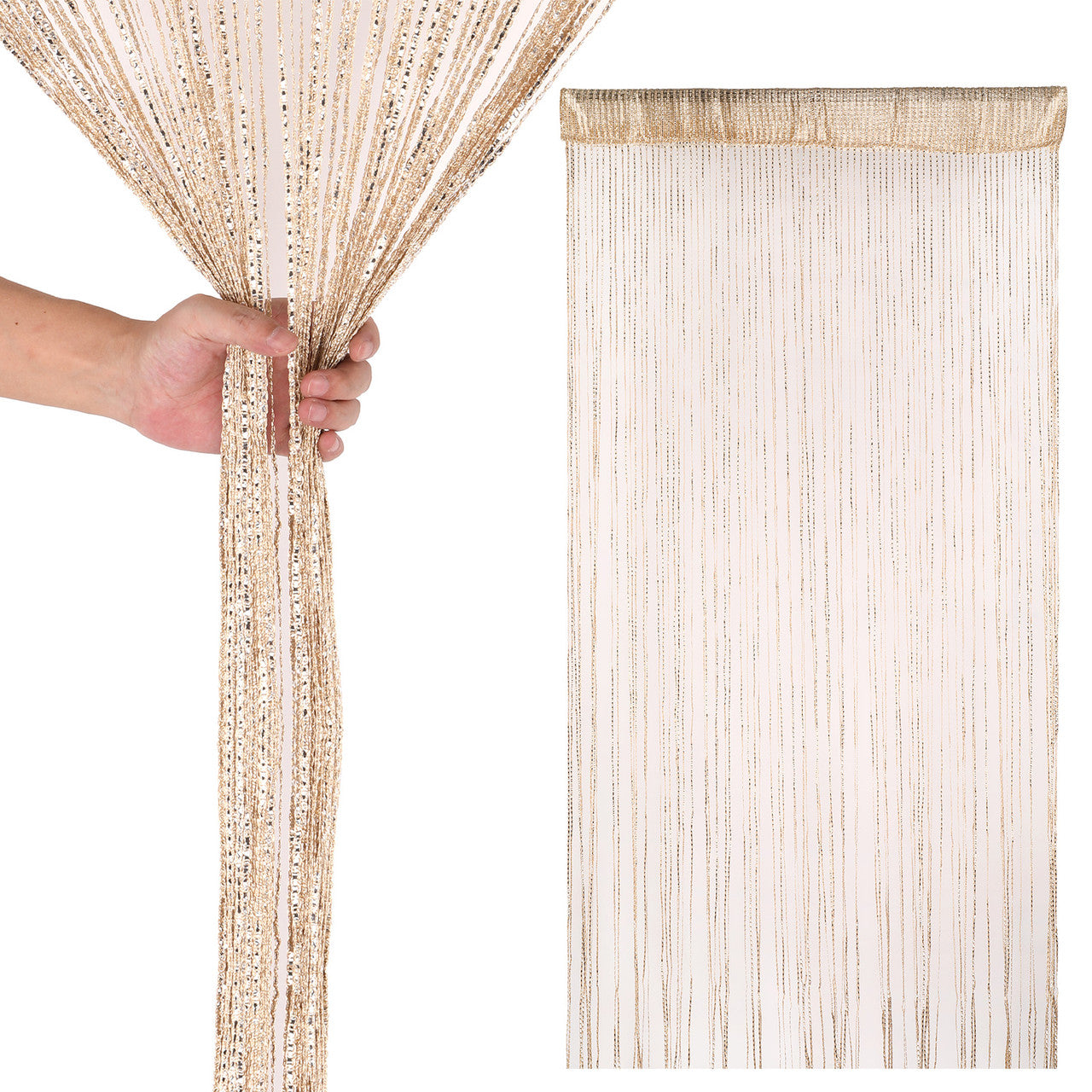 Shiny String Curtain Panel - Champagne