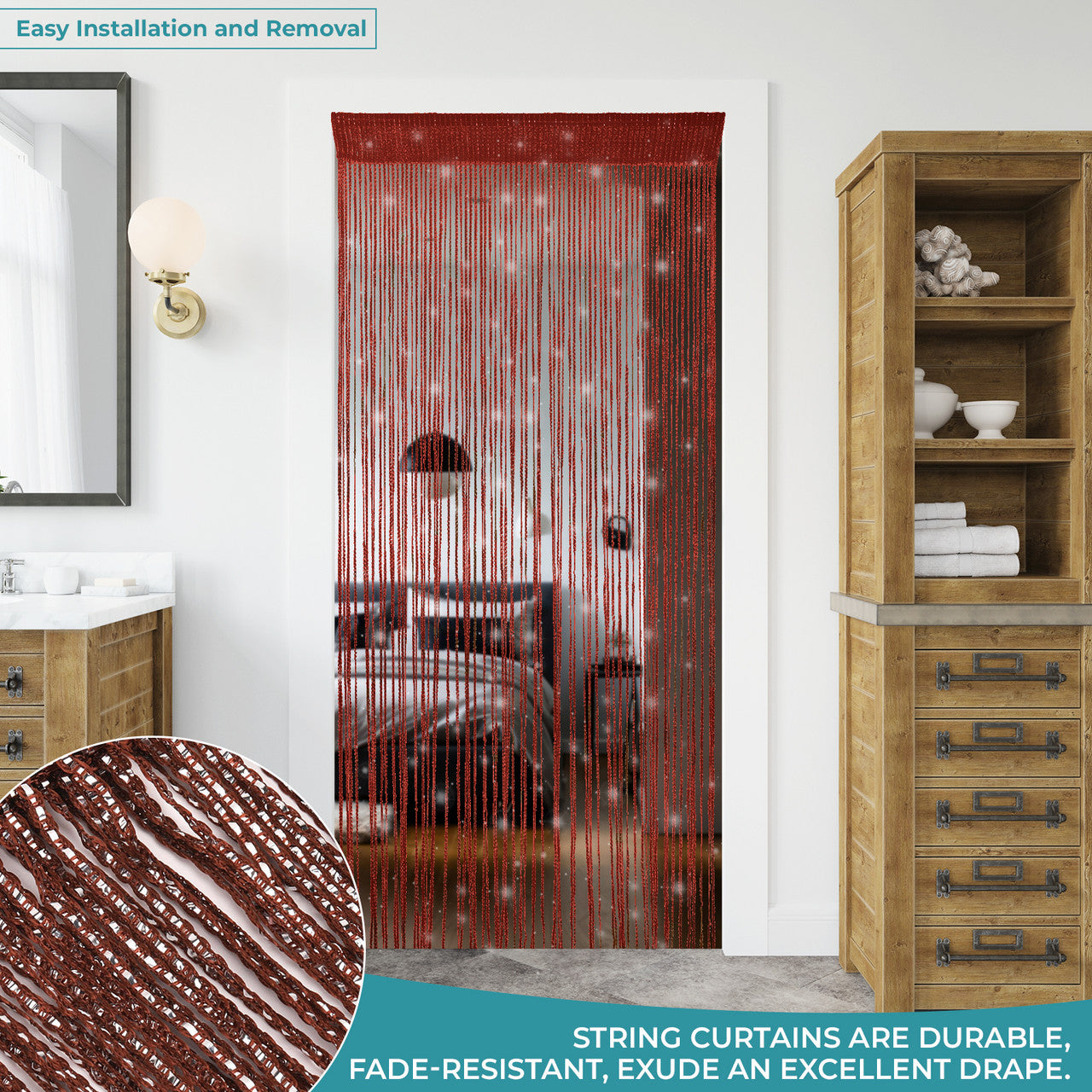 Shiny String Curtain Panel - Dark Burgundy