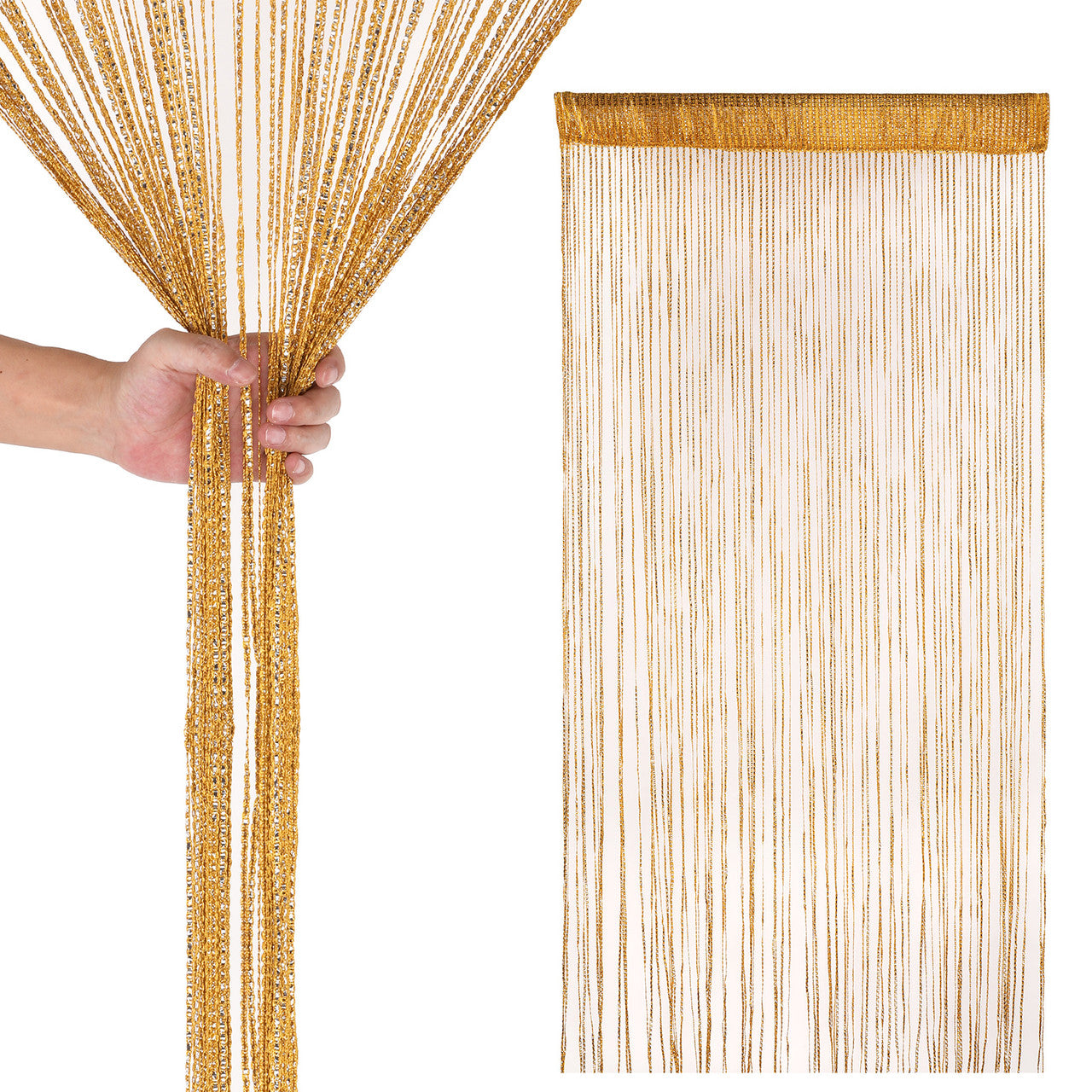 Shiny String Curtain Panel - Gold