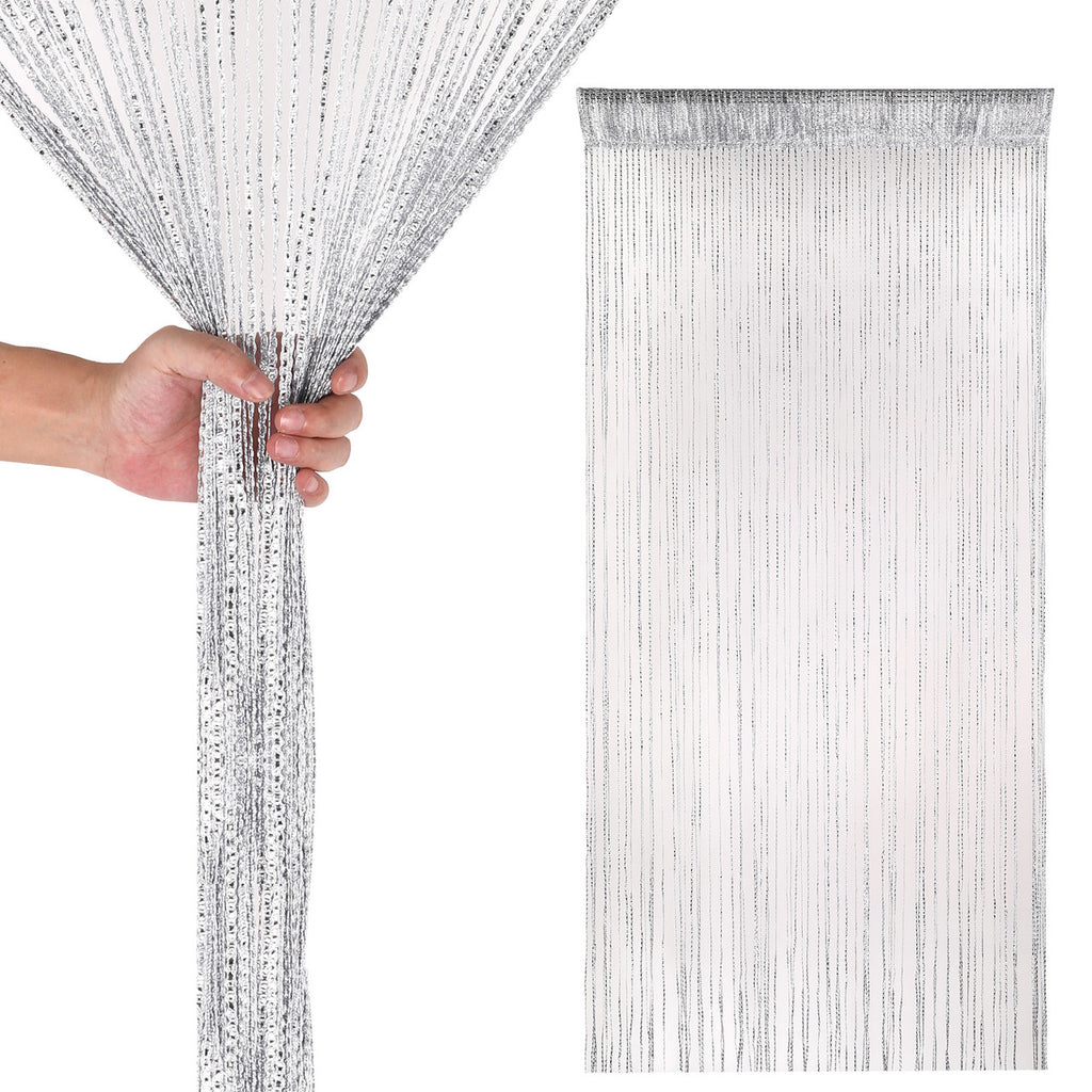 Shiny String Curtain Panel - Silver