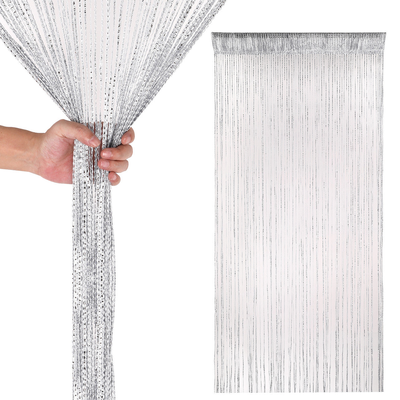 Shiny String Curtain Panel - Silver