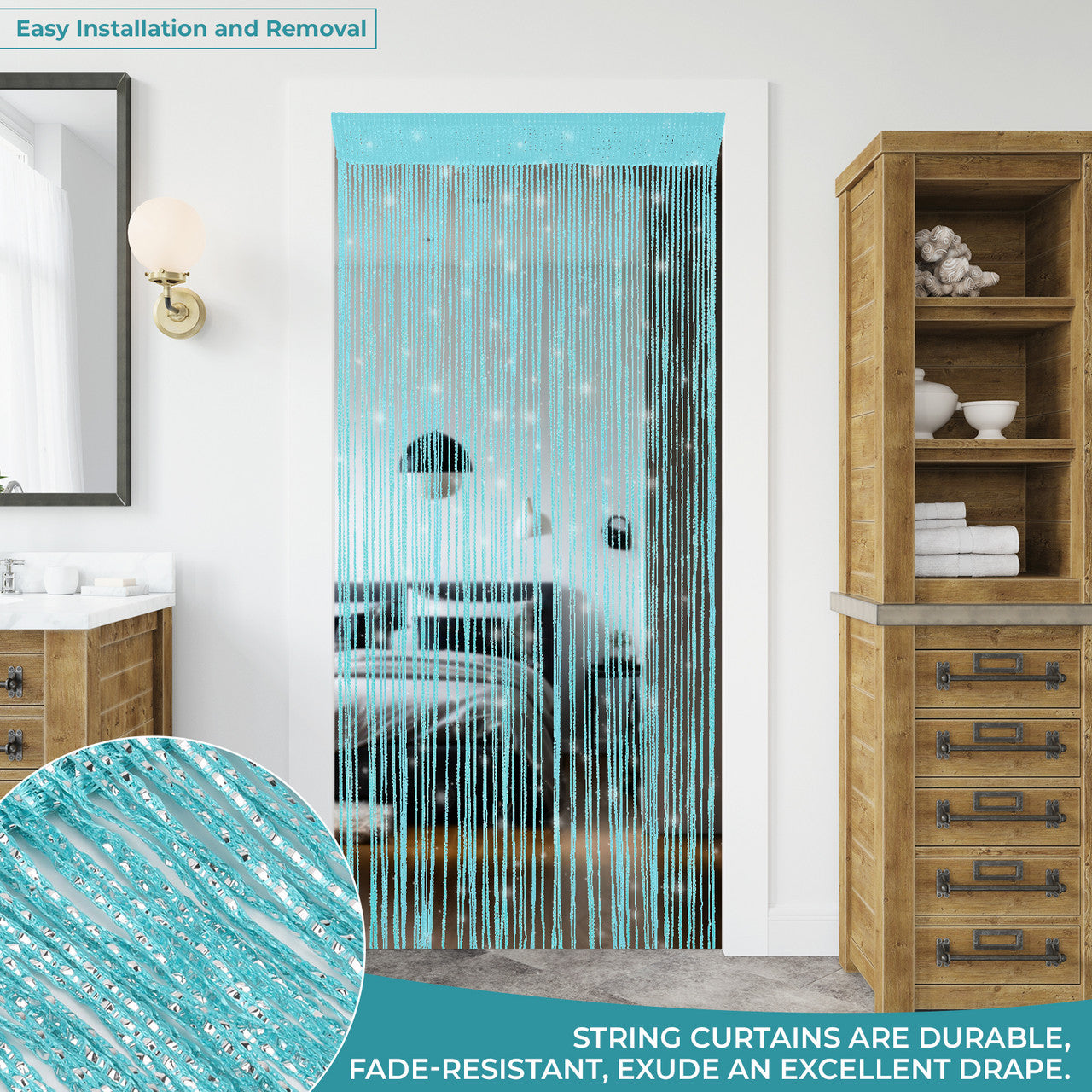 Shiny String Curtain Panel - Turquoise