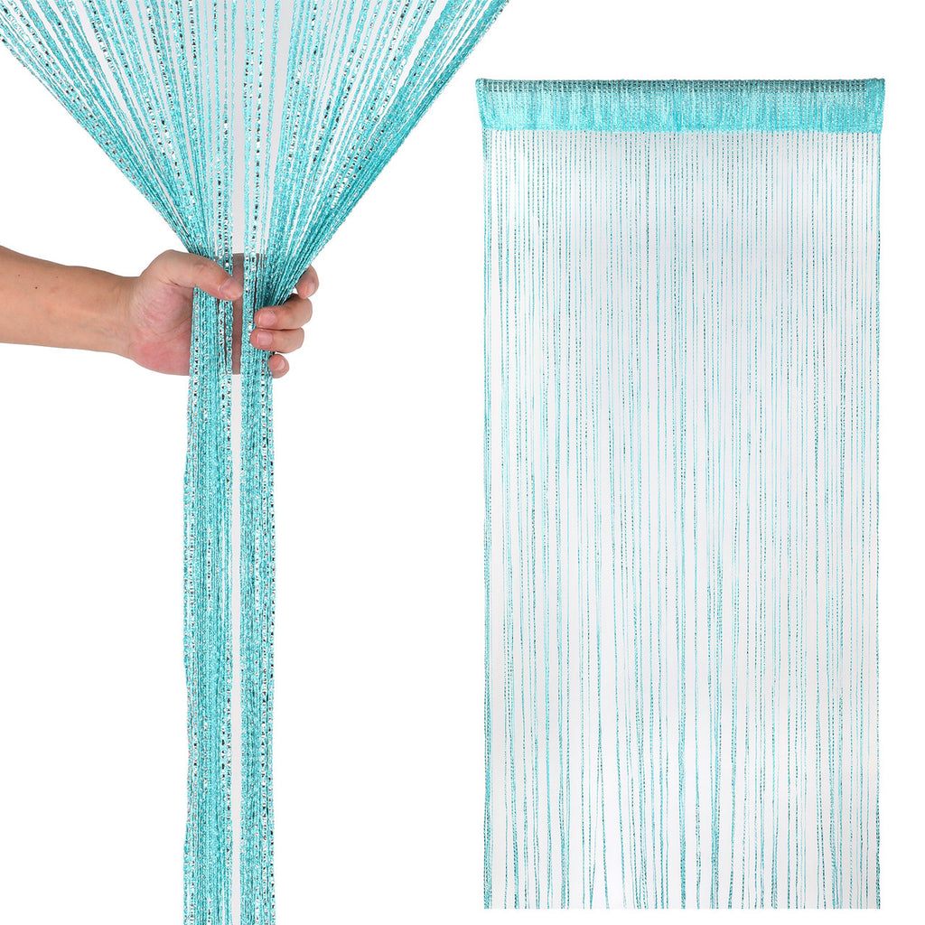 Shiny String Curtain Panel - Turquoise