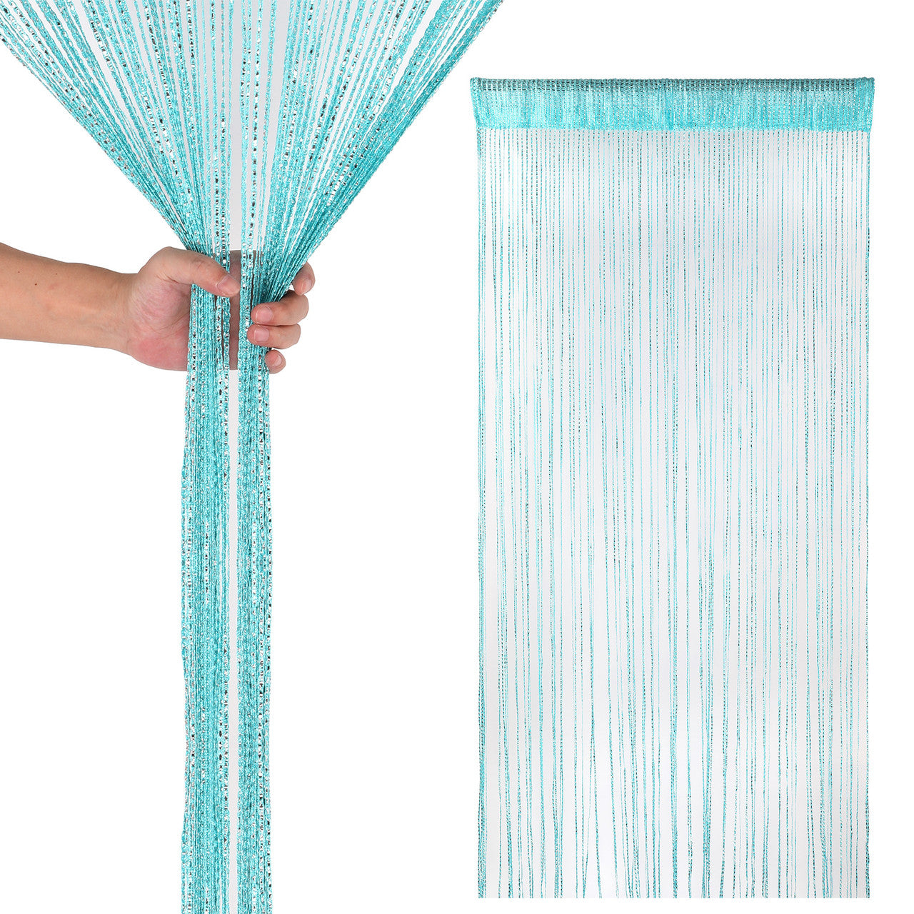 Shiny String Curtain Panel - Turquoise
