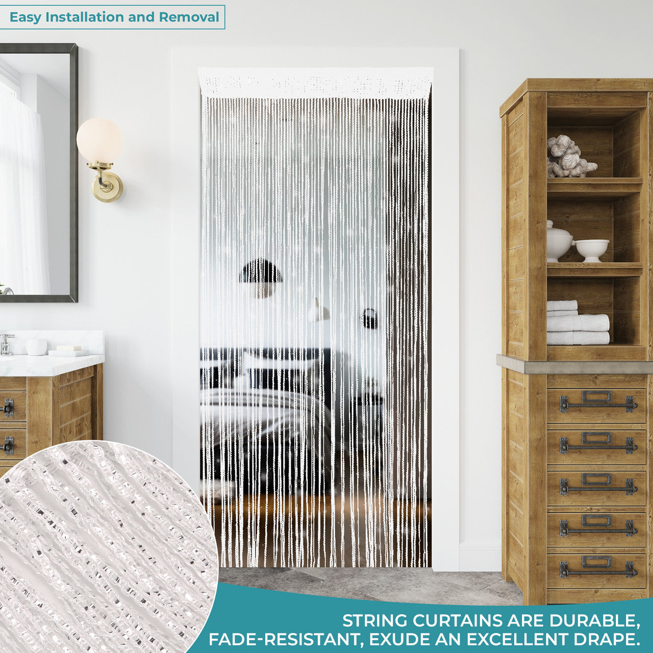 Shiny String Curtain Panel - White