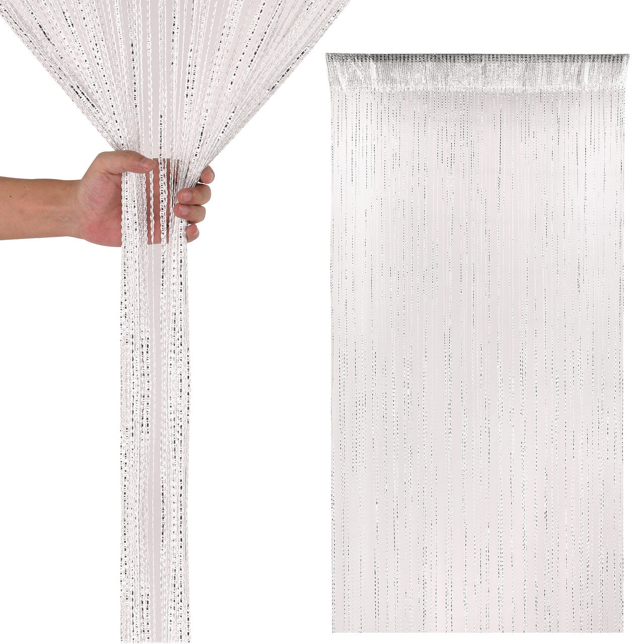 Shiny String Curtain Panel - White