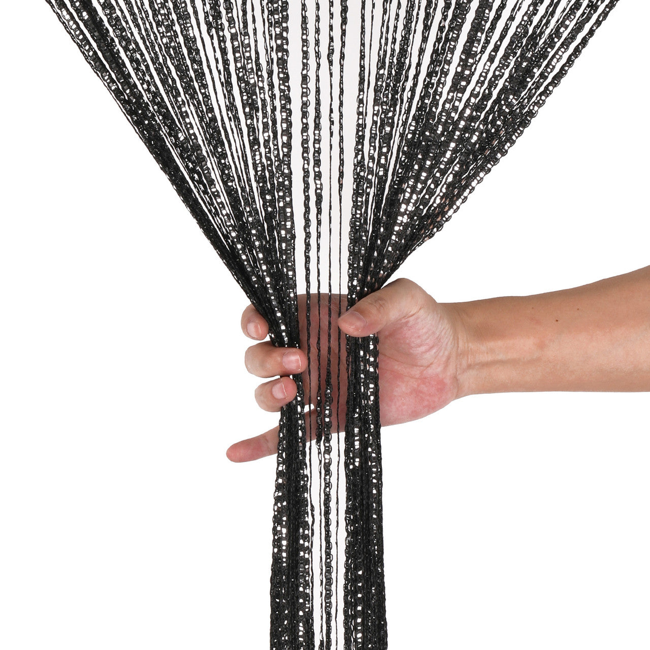 Shiny String Curtain Panel - Black