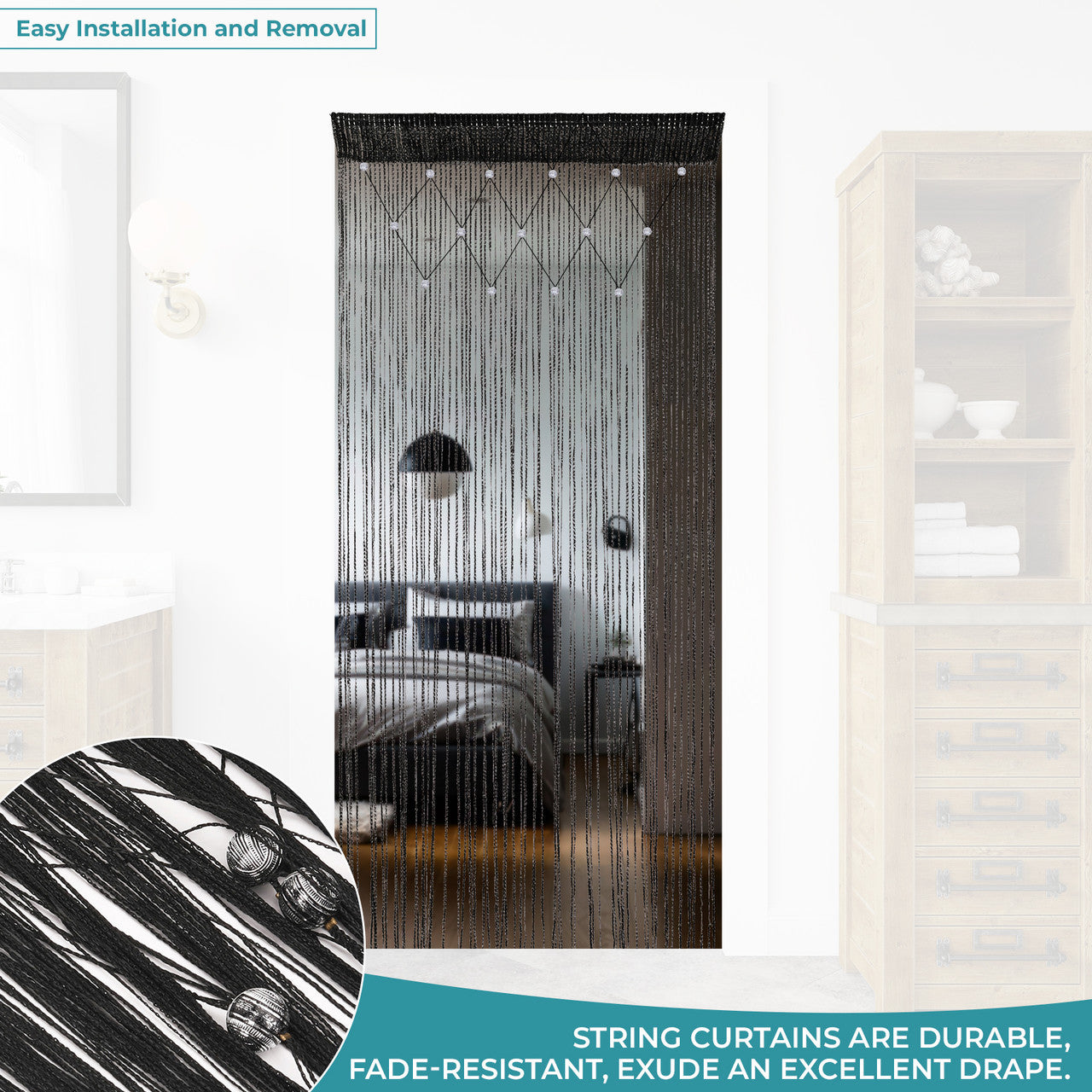 Beaded String Curtains - Black