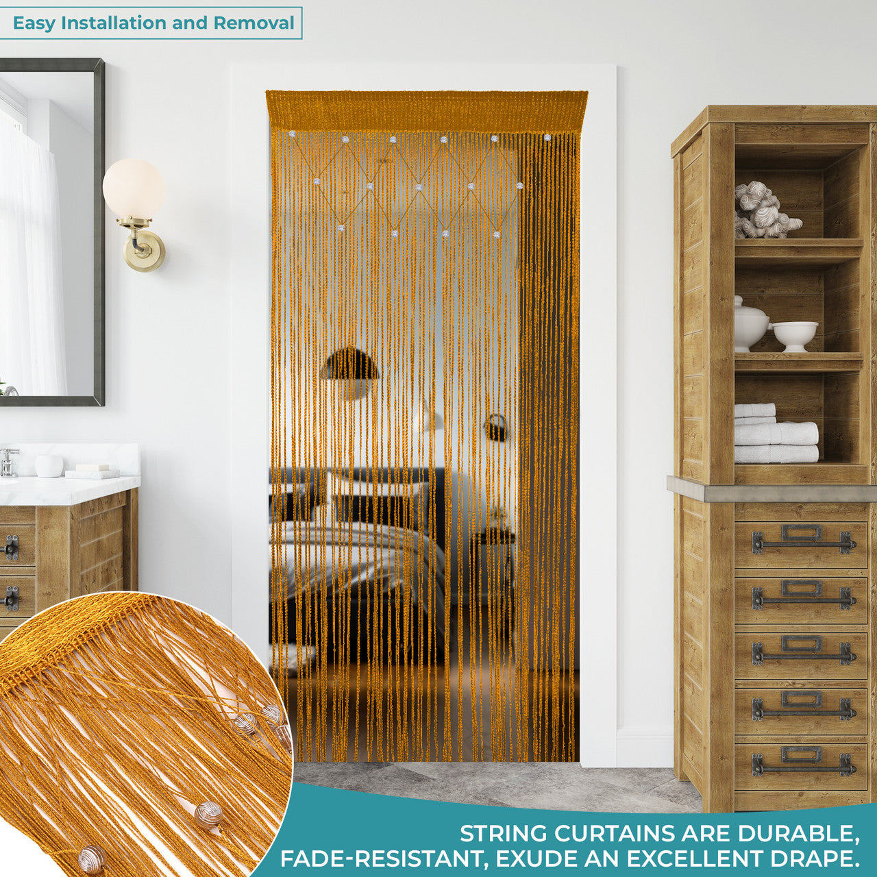 Beaded String Curtains -Gold