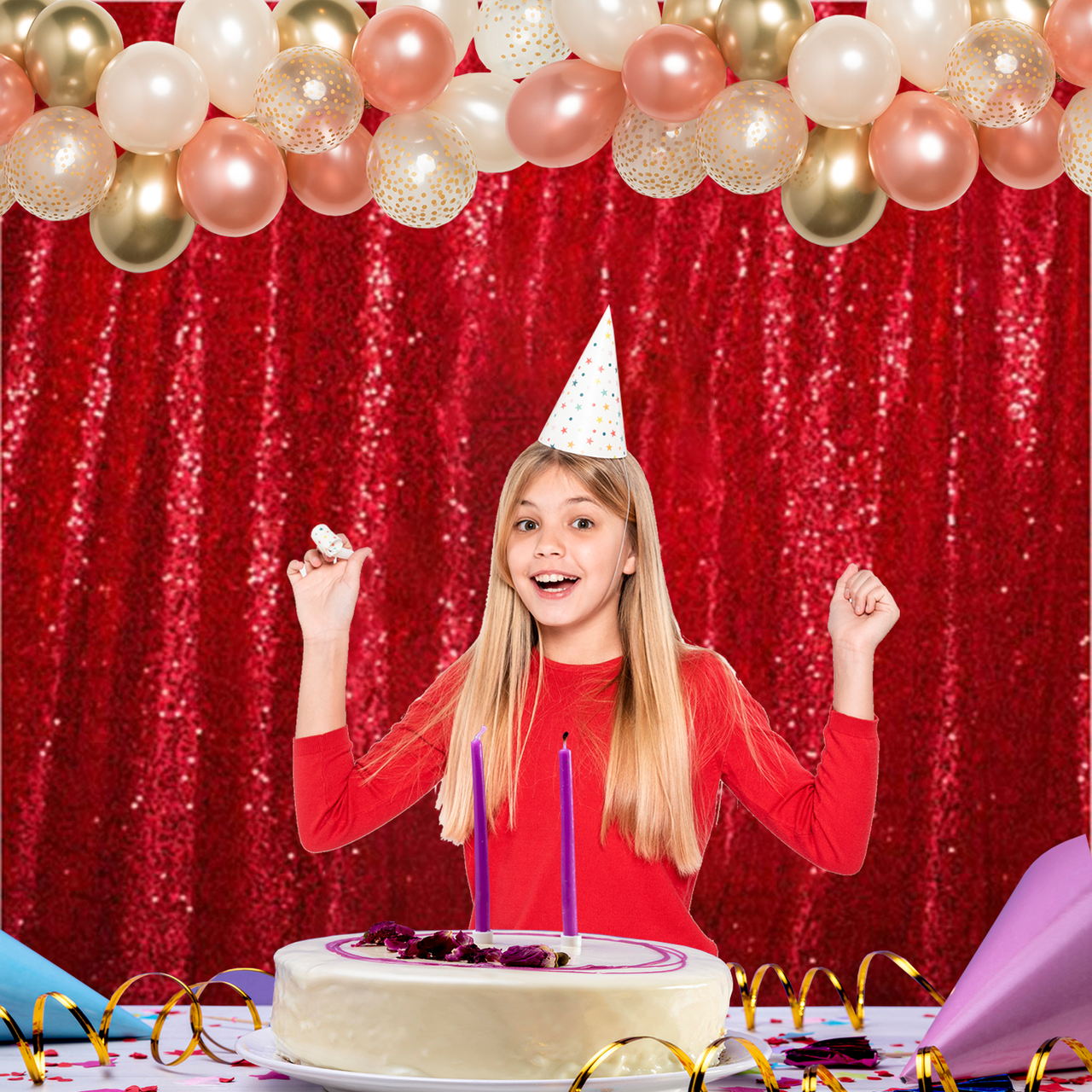 4ft x 9ft Sequin Backdrop Photography - Red