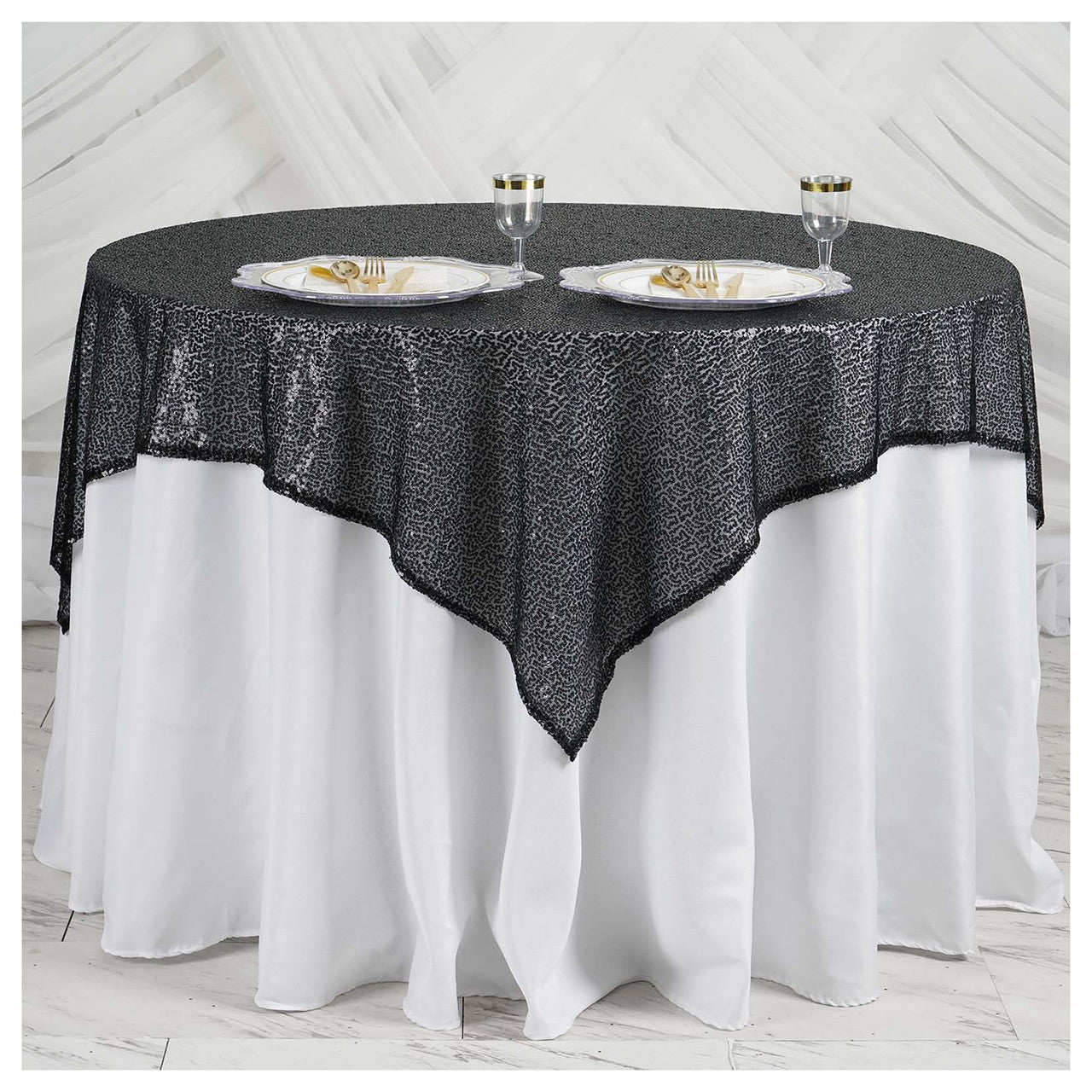 Glitter Sequin Tablecloth Overlay  - Black