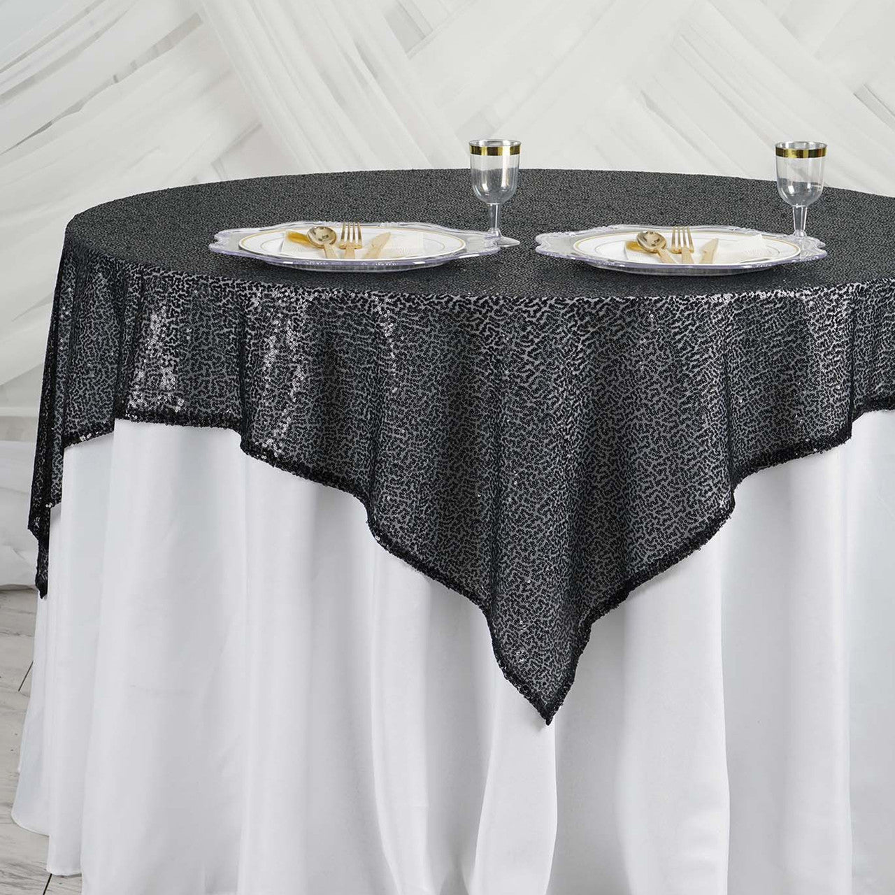 Glitter Sequin Tablecloth Overlay  - Black