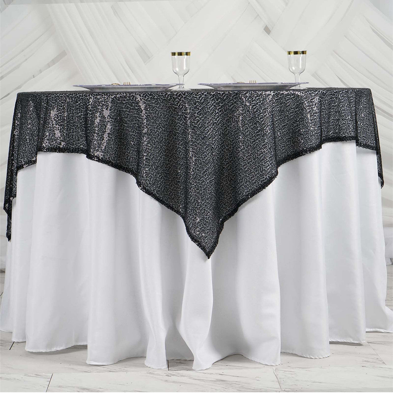 Glitter Sequin Tablecloth Overlay  - Black