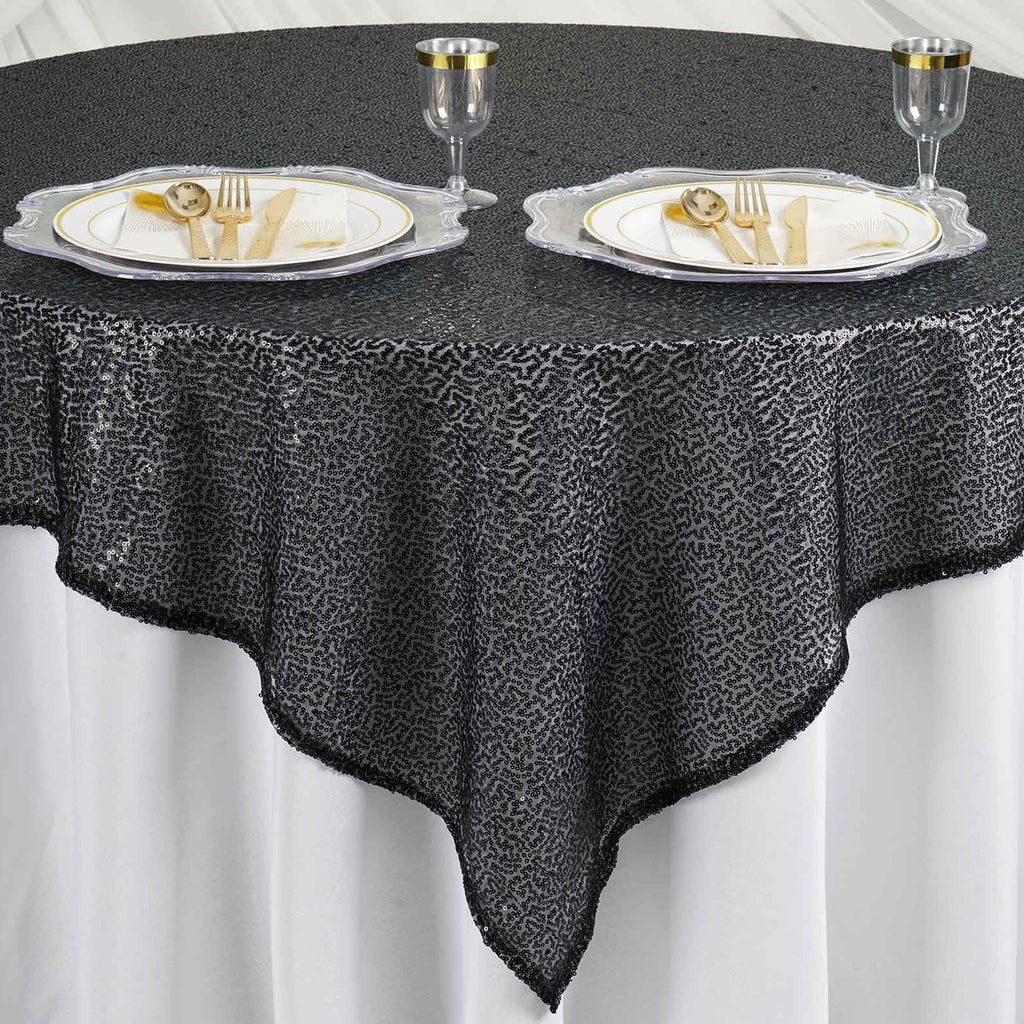 Glitter Sequin Tablecloth Overlay  - Black