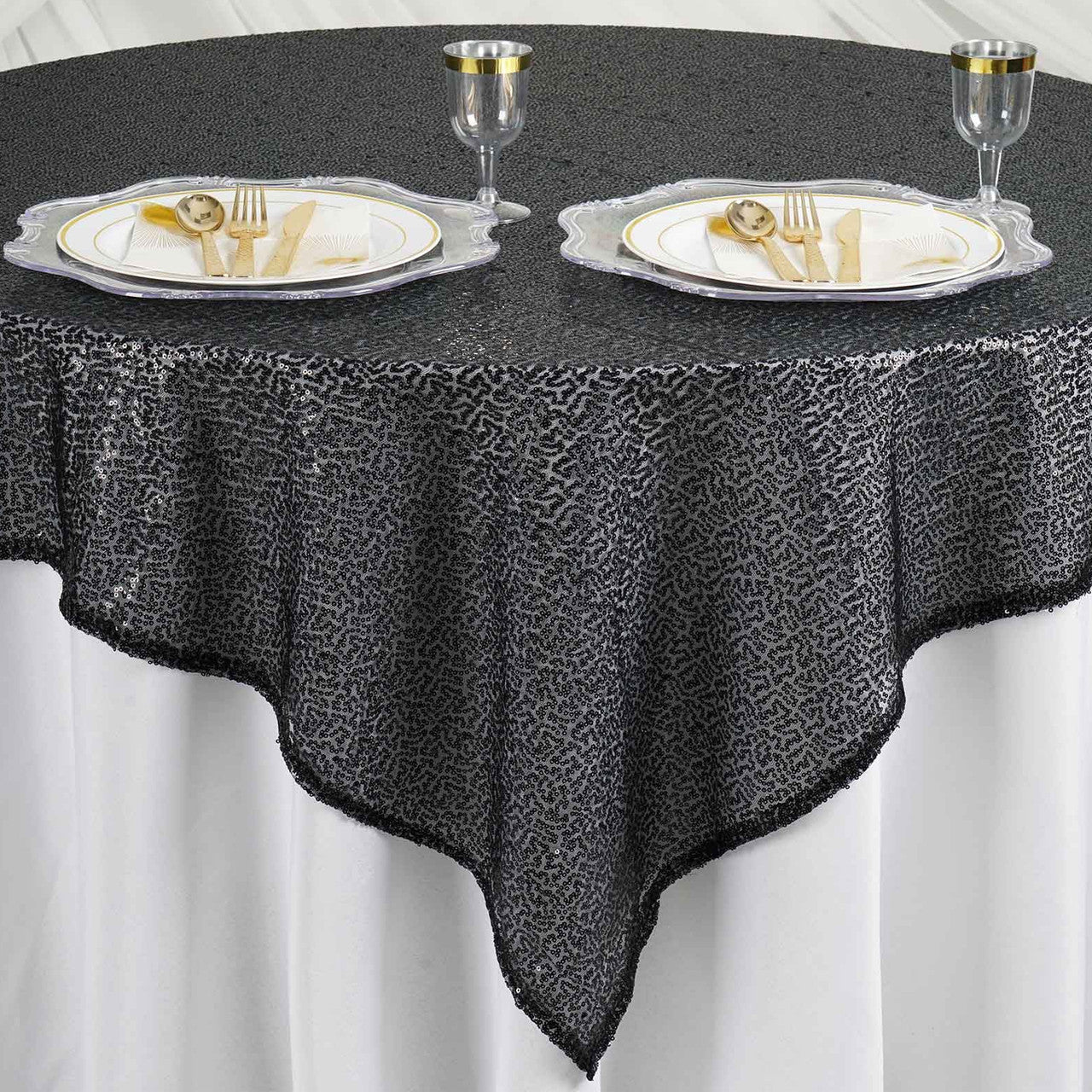Glitter Sequin Tablecloth Overlay  - Black