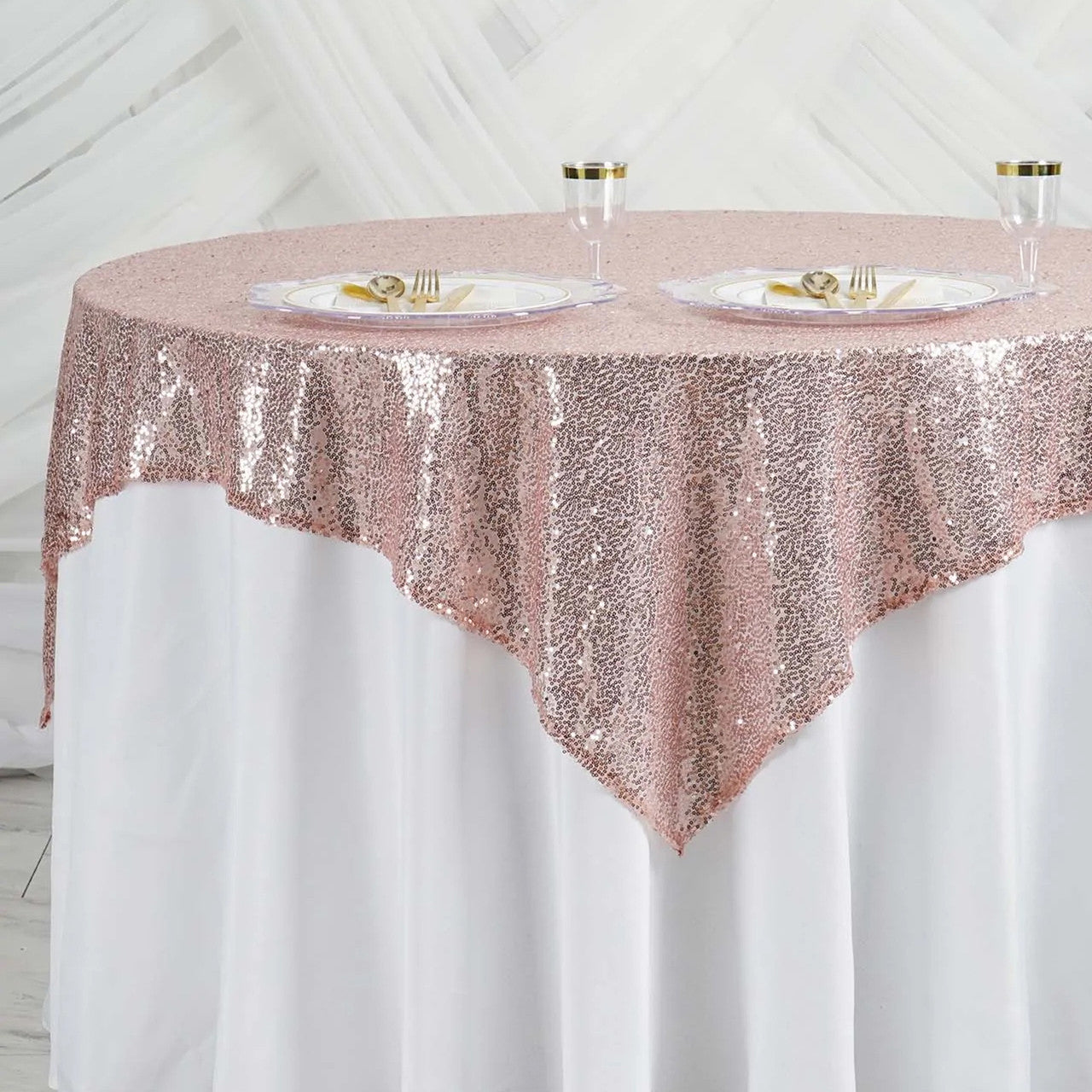 Glitter Sequin Tablecloth Overlay - Blush Pink