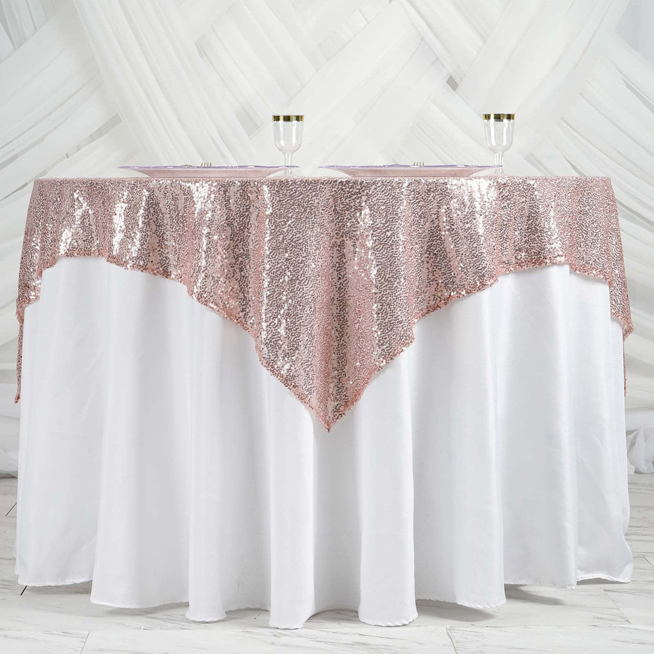 Glitter Sequin Tablecloth Overlay - Blush Pink