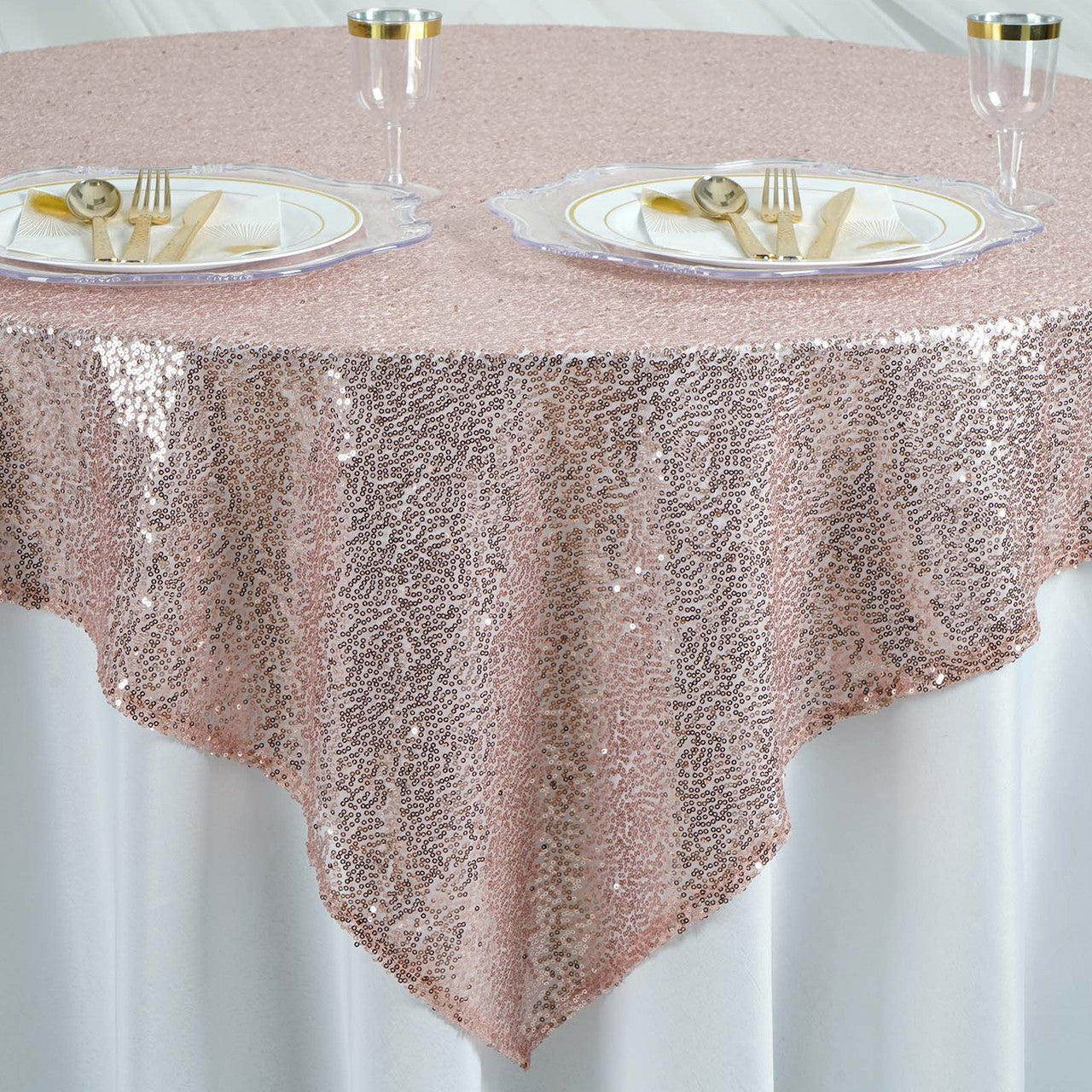 Glitter Sequin Tablecloth Overlay - Blush Pink