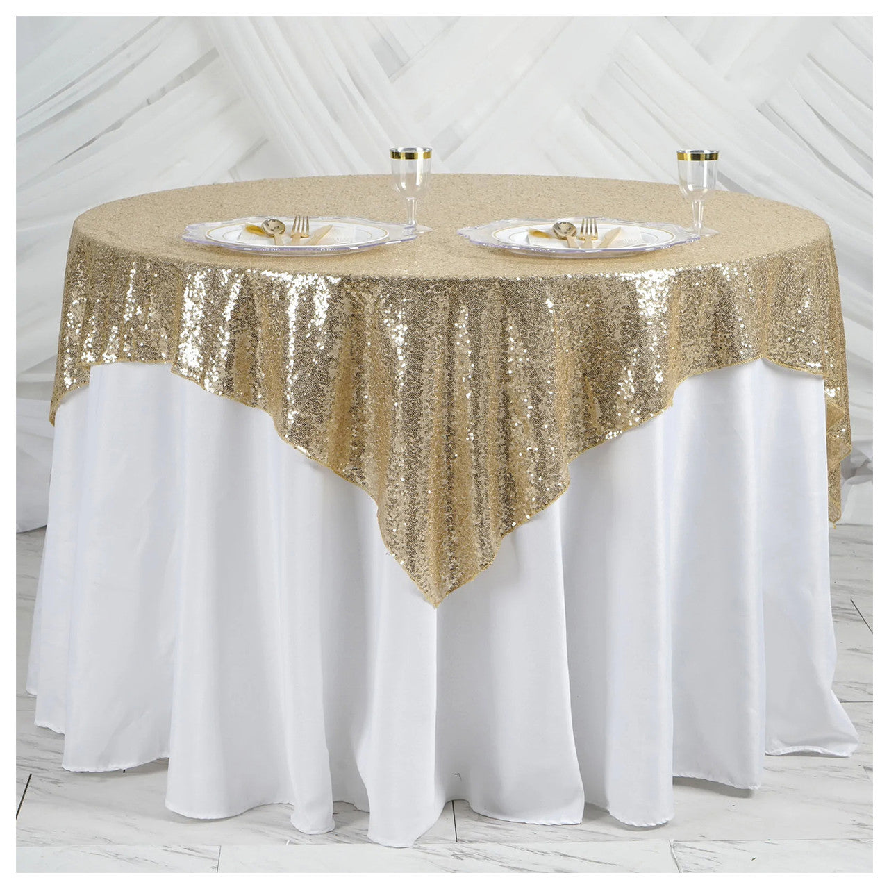 Glitter Sequin Tablecloth Overlay - Champagne
