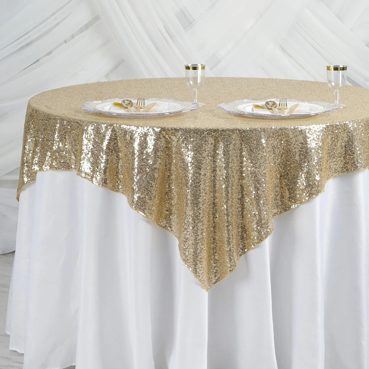 Glitter Sequin Tablecloth Overlay - Champagne