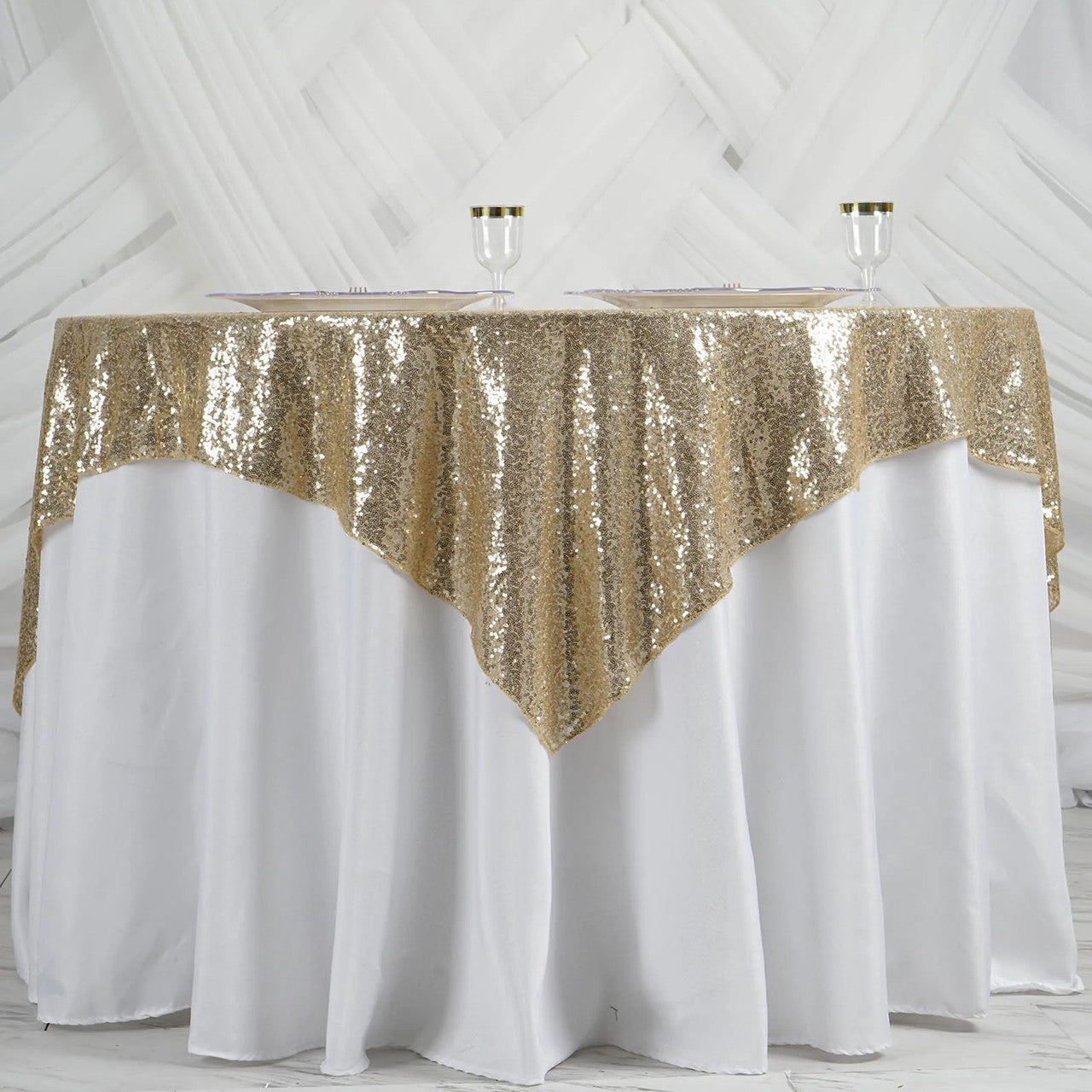 Glitter Sequin Tablecloth Overlay - Champagne