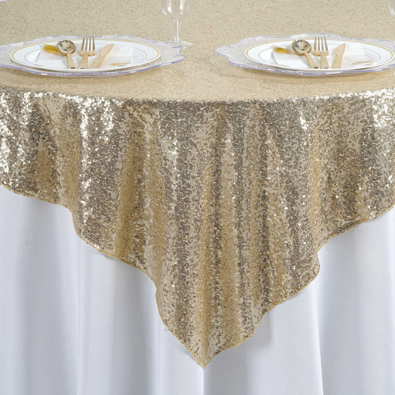 Glitter Sequin Tablecloth Overlay - Champagne