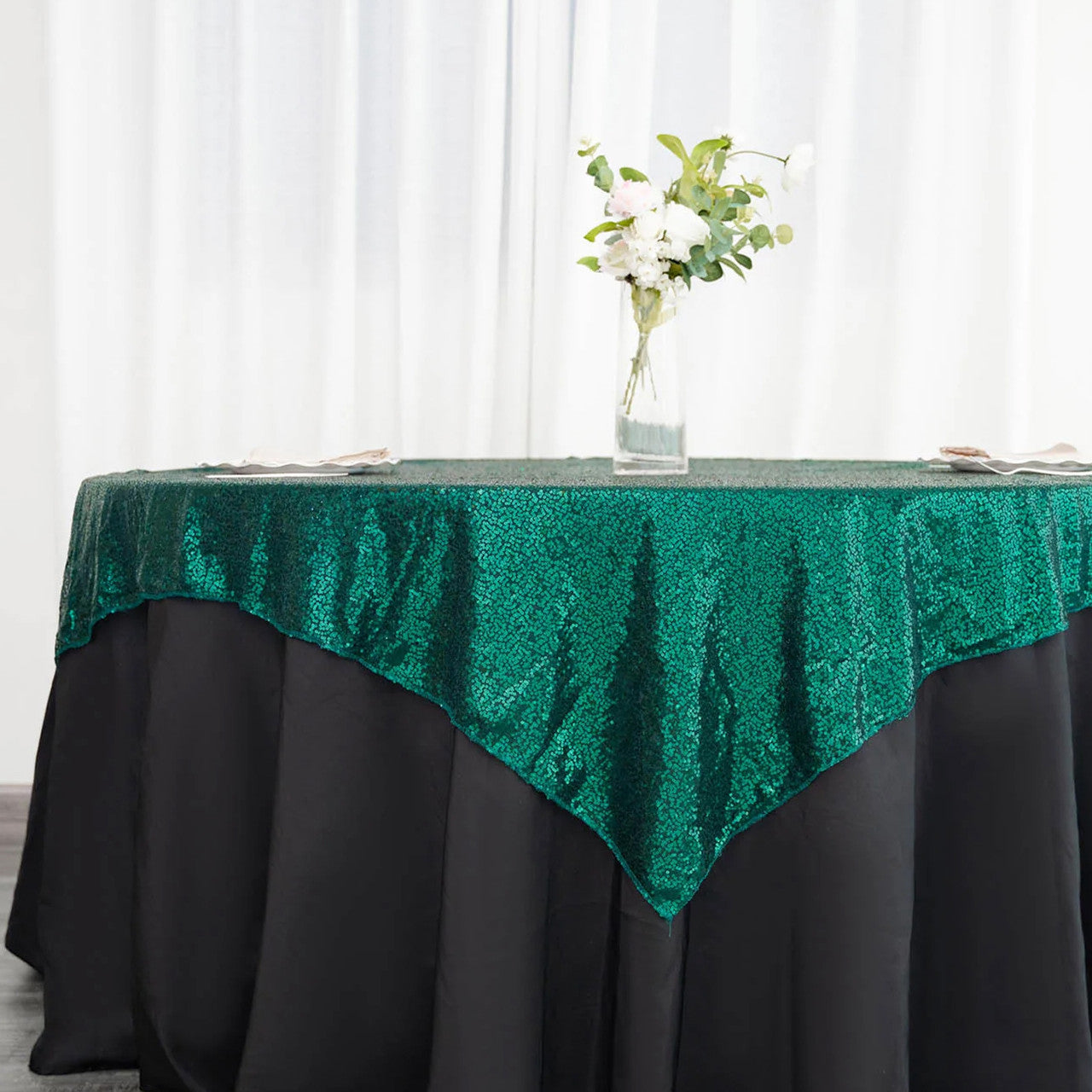 Glitter Sequin Tablecloth Overlay - Emerald Green