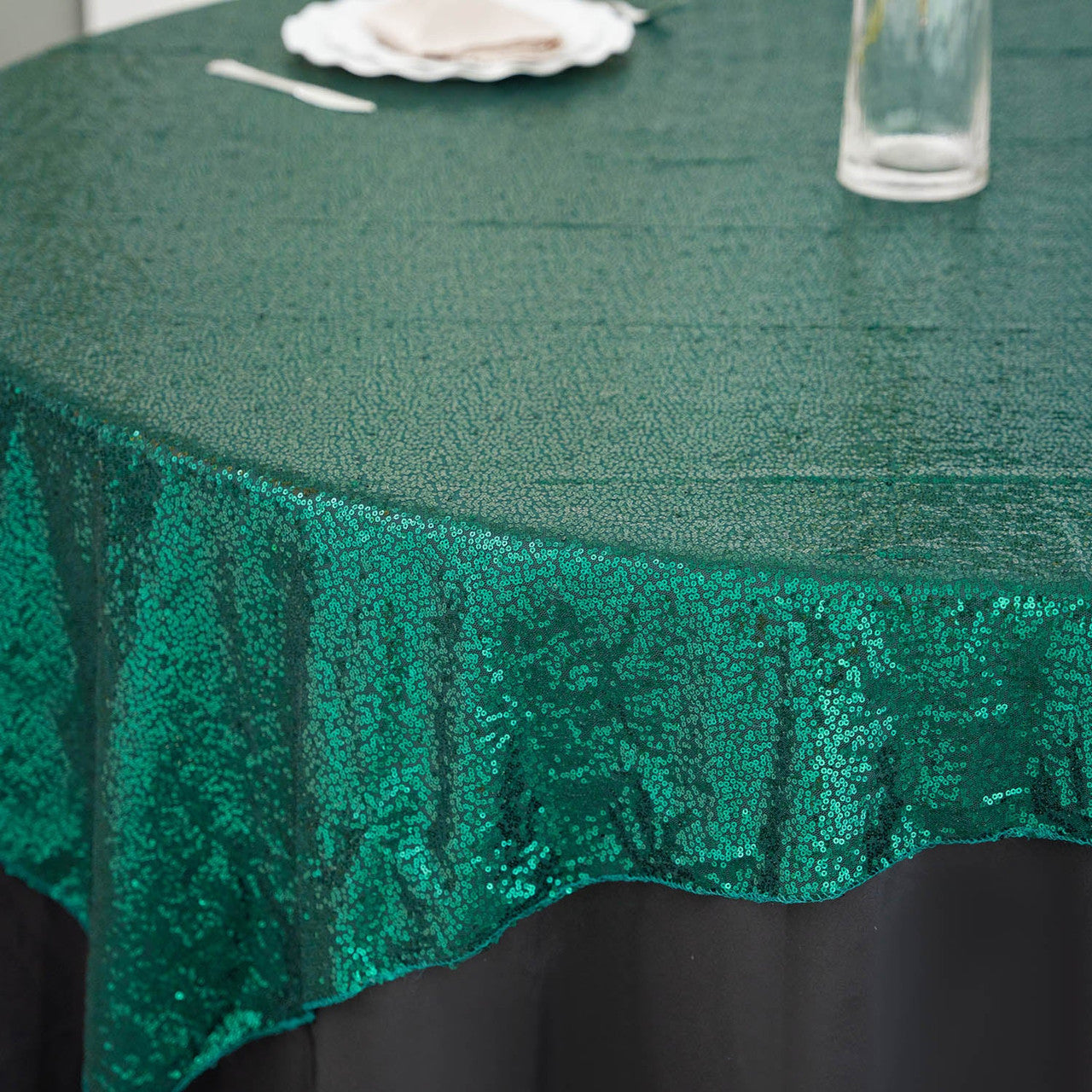 Glitter Sequin Tablecloth Overlay - Emerald Green