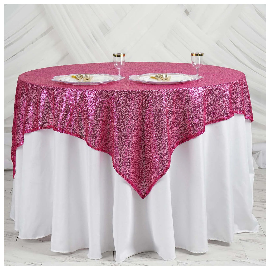 Glitter Sequin Tablecloth Overlay - Fuchsia
