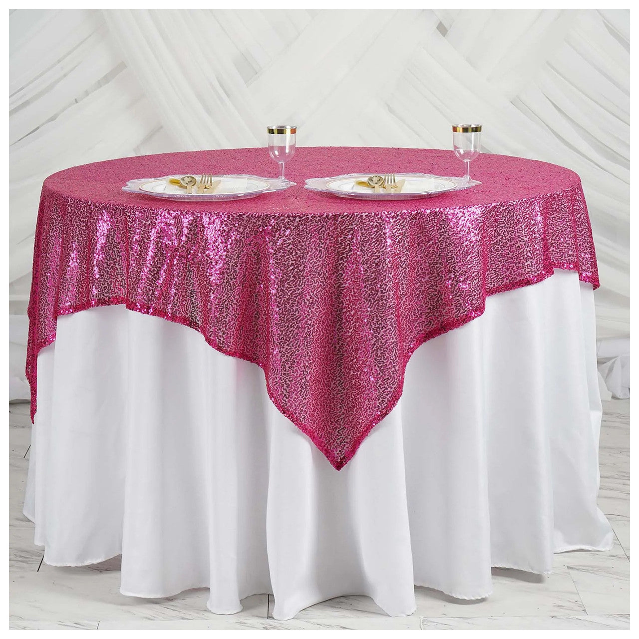 Glitter Sequin Tablecloth Overlay - Fuchsia