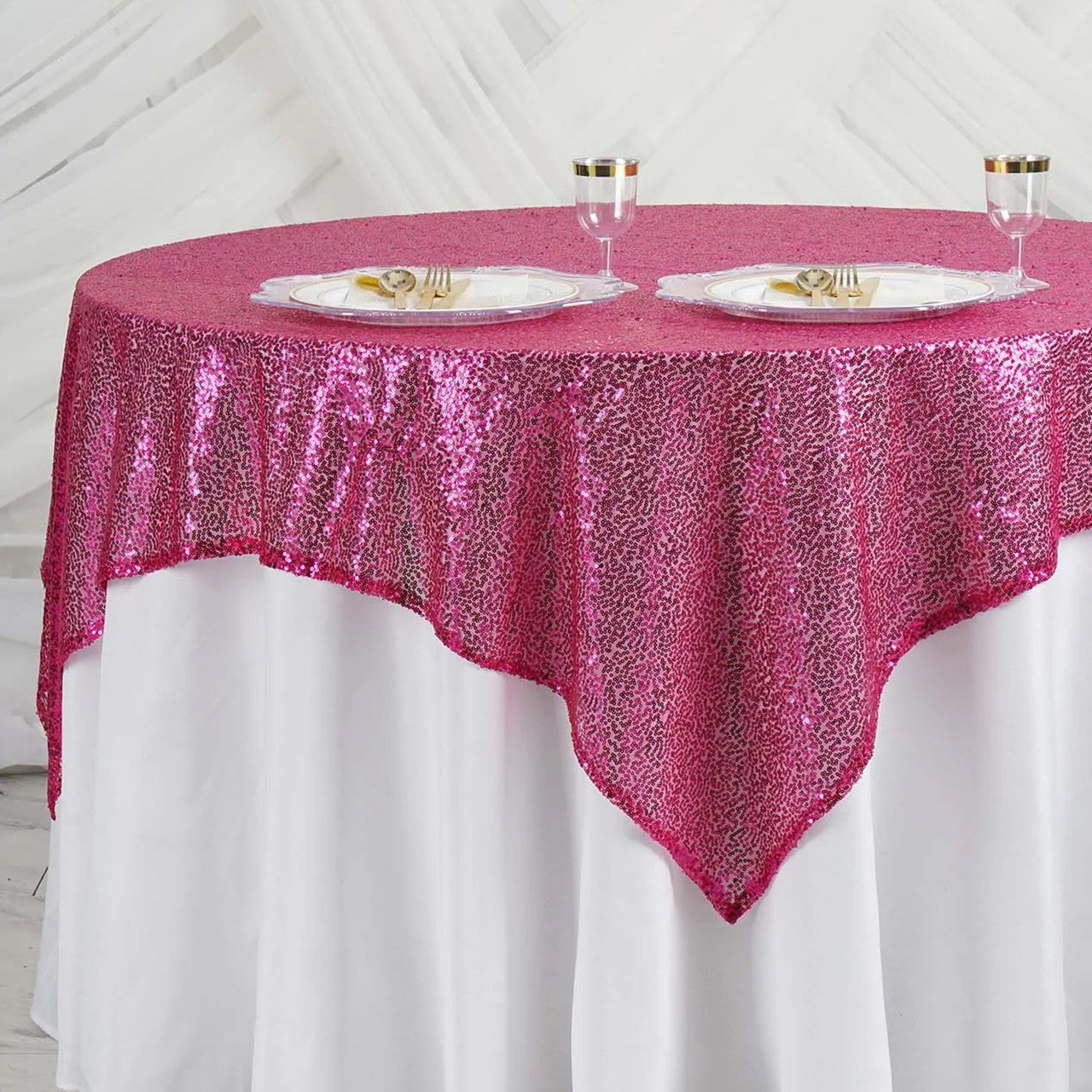 Glitter Sequin Tablecloth Overlay - Fuchsia
