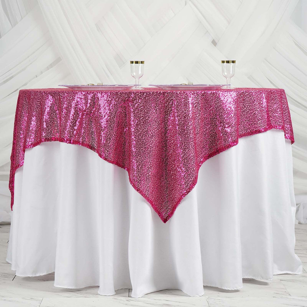 Glitter Sequin Tablecloth Overlay - Fuchsia