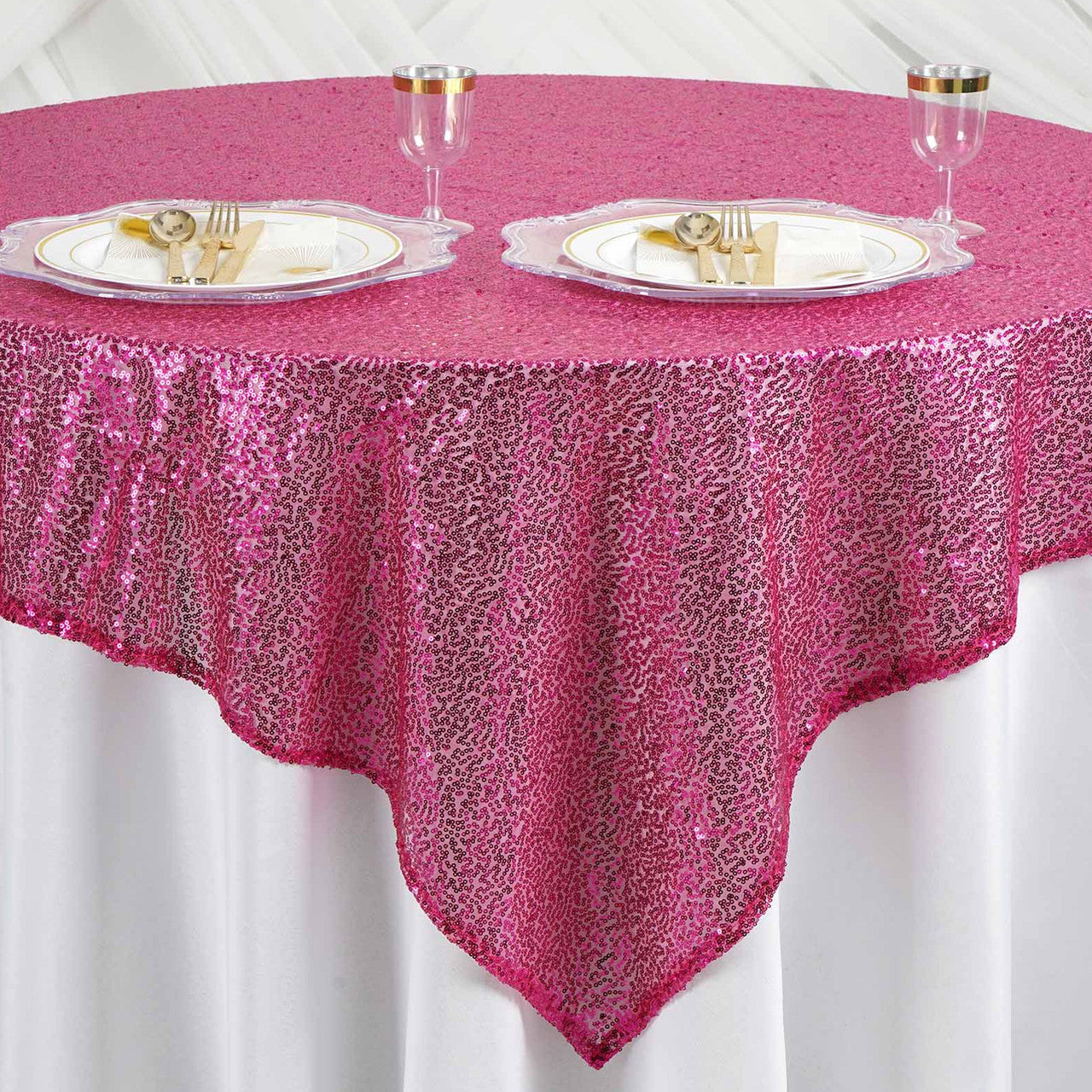 Glitter Sequin Tablecloth Overlay - Fuchsia