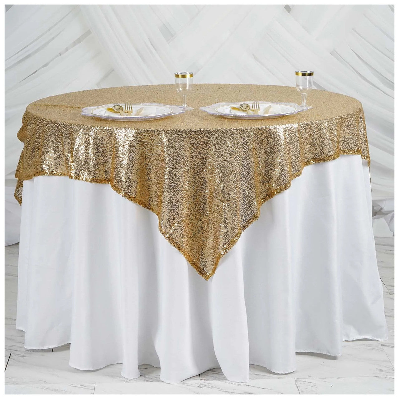Glitter Sequin Tablecloth Overlay - Gold