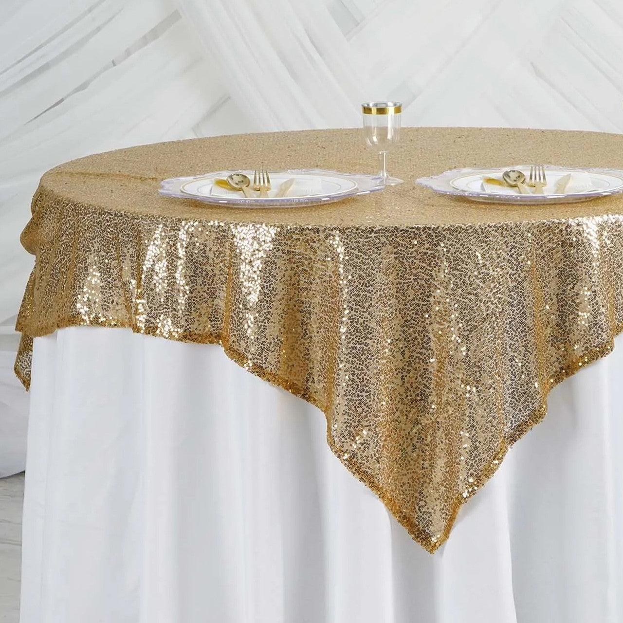 Glitter Sequin Tablecloth Overlay - Gold