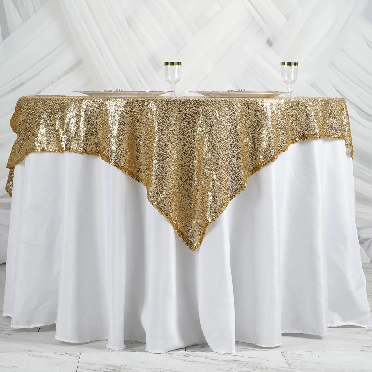 Glitter Sequin Tablecloth Overlay - Gold