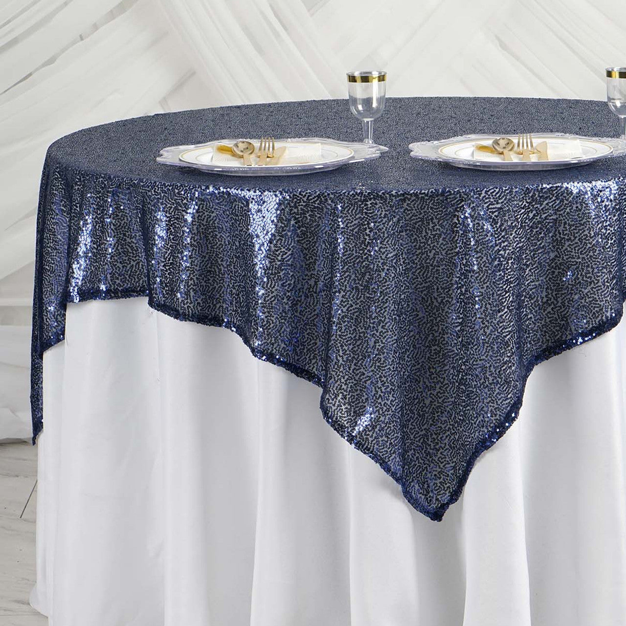Glitter Sequin Tablecloth Overlay - Navy