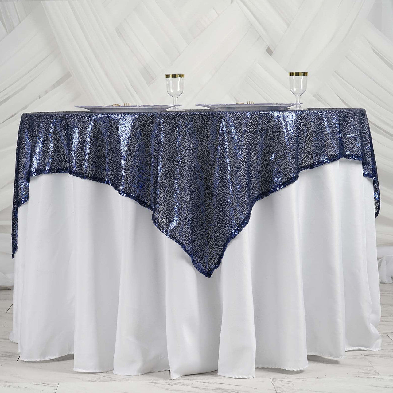 Glitter Sequin Tablecloth Overlay - Navy