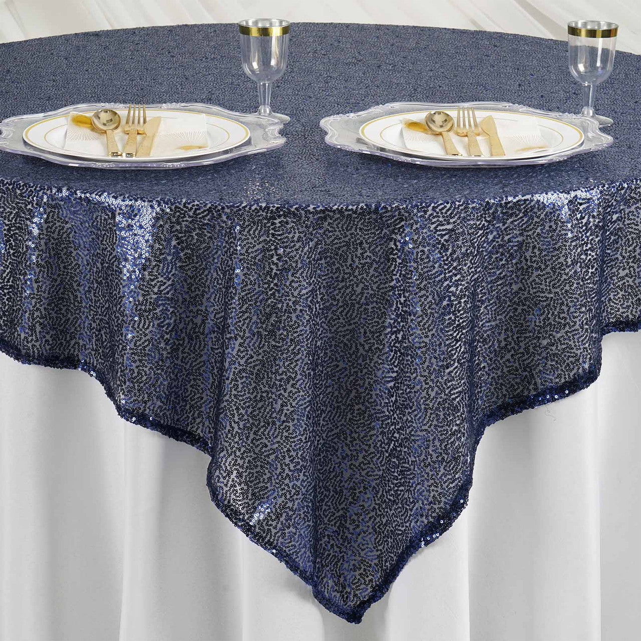 Glitter Sequin Tablecloth Overlay - Navy