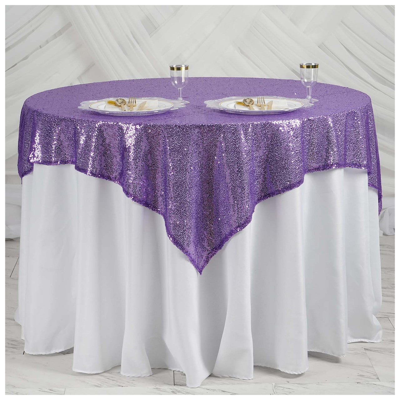 Glitter Sequin Tablecloth Overlay - Purple