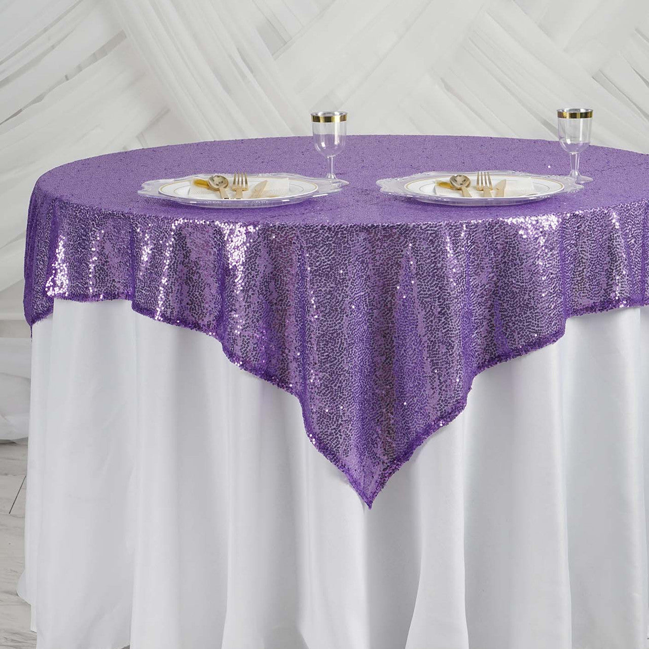 Glitter Sequin Tablecloth Overlay - Purple