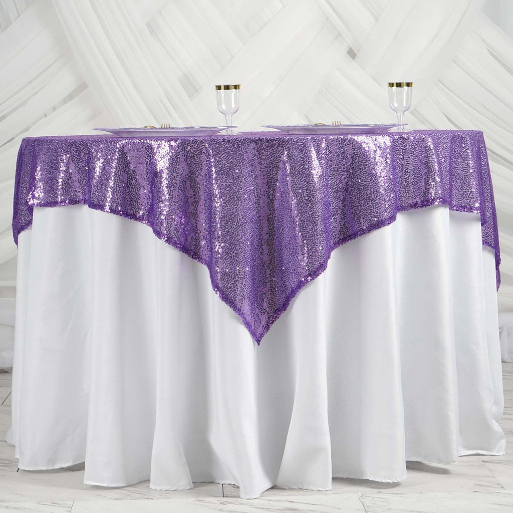 Glitter Sequin Tablecloth Overlay - Purple