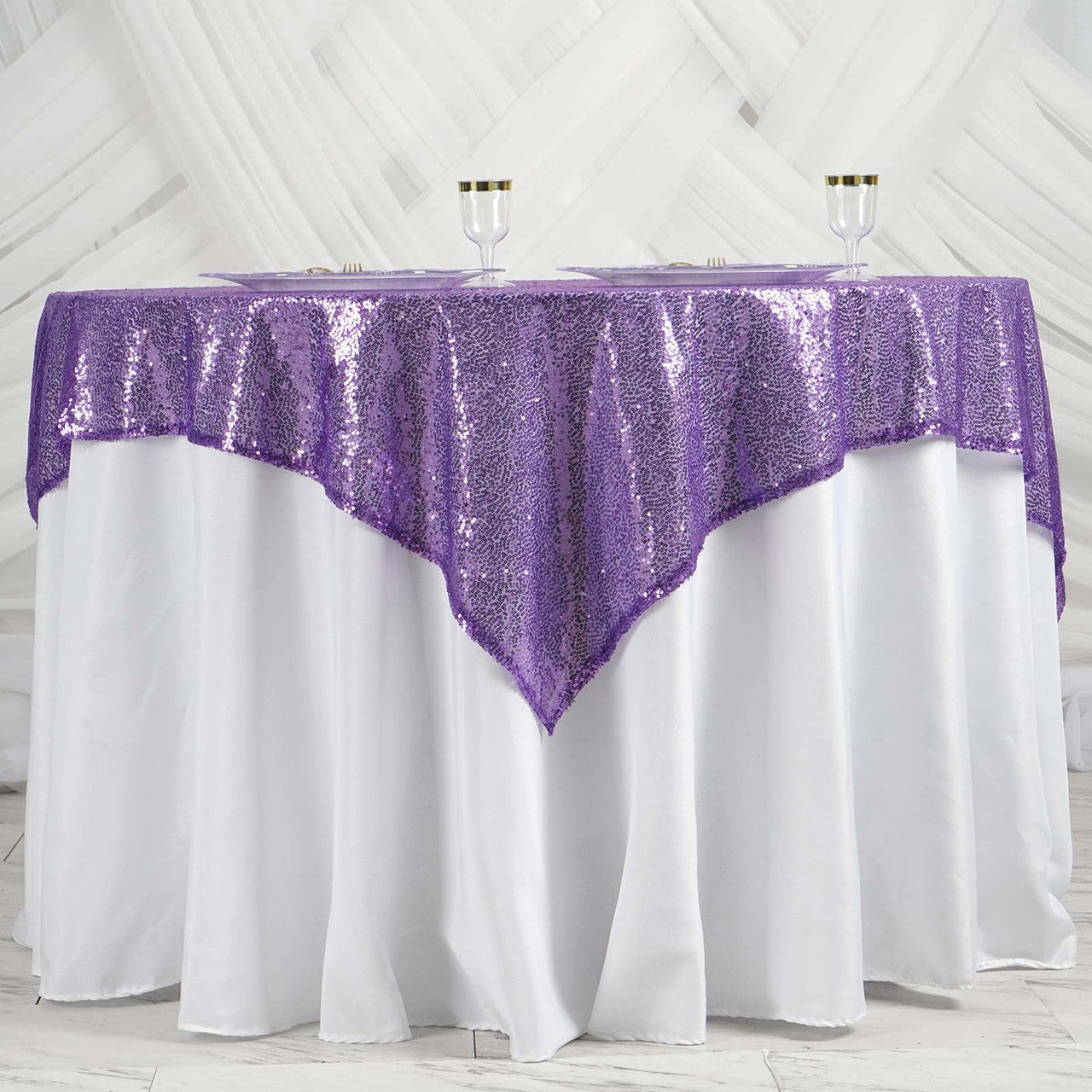 Glitter Sequin Tablecloth Overlay - Purple