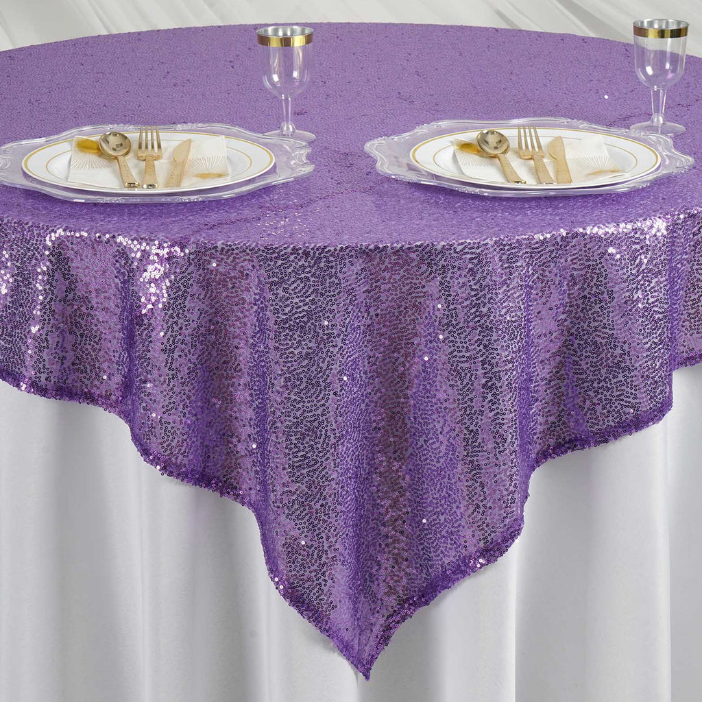 Glitter Sequin Tablecloth Overlay - Purple